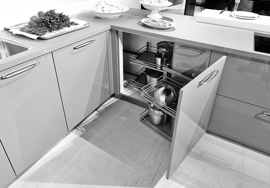 КОМПЛЕКТ правый, Волшебный угол 450-600 мм, H 525, Арена КЛАССИК, 4 полки, цвет ТИТАН Kessebohmer | официальный магазин